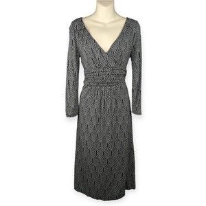 Anthropologie Galena Midi Dress Maeve Black White Floral Leaf Print Faux Wrap XS